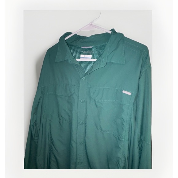 Columbia Mens Silver Ridge Long Sleeve Shirt Green Omni-Shade 50 UPF Sun Size L - Picture 1 of 3